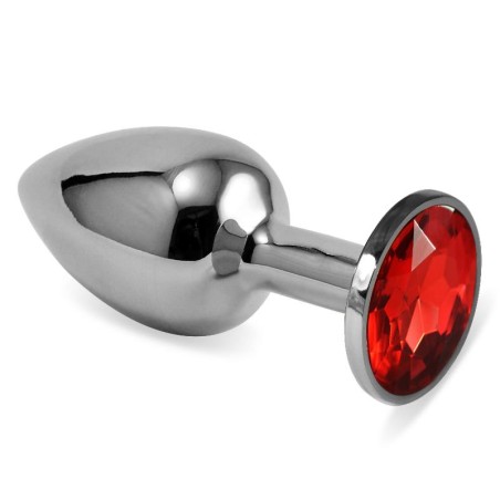 Butt Plug Silver Rosebud Classic with Red Jewel Size S