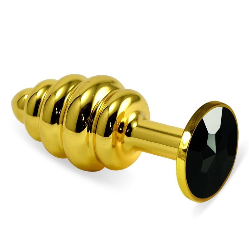 Spiral Butt Plug Rosebud with Black Jewel