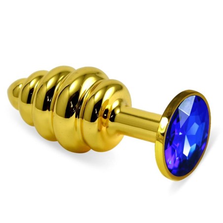 Spiral Butt Plug Rosebud with Darkblue Jewel