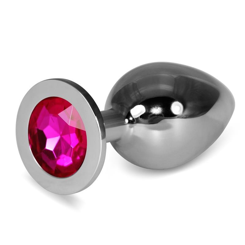 Metal Butt Plug RoseBud Classic with Fuchsia Jewel Size L