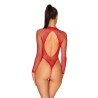 Long Sleeved Fishnet Thong Bodysuit Red