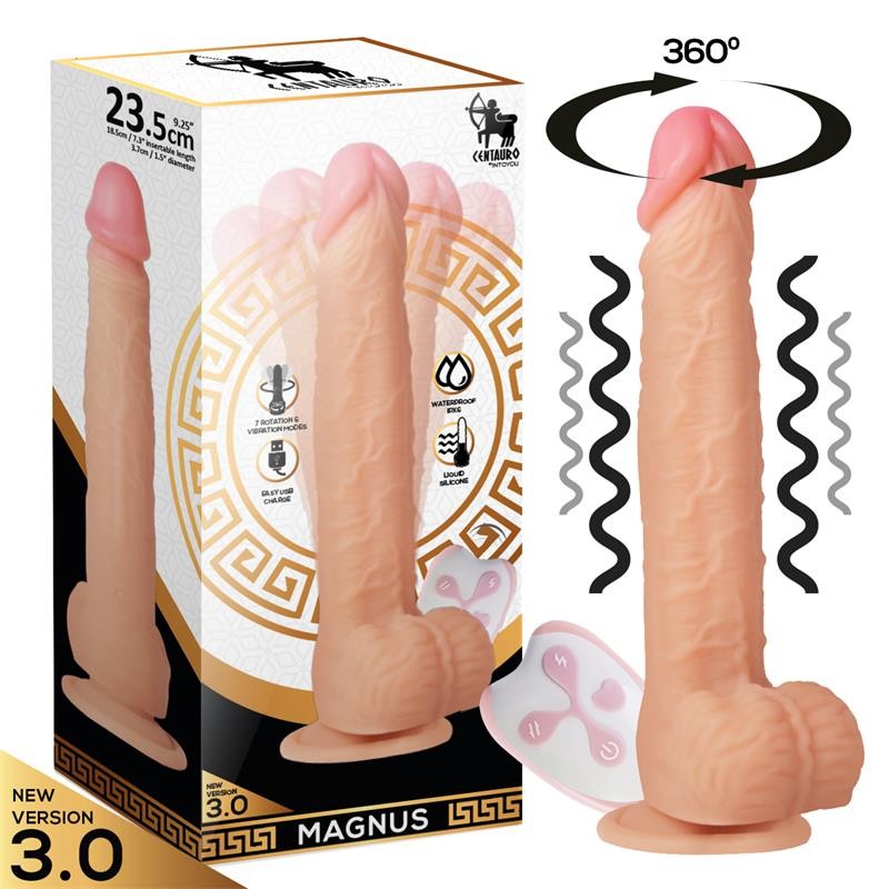 Magnus 30 Realistic Vibrating and Rotating Dildo Remote Control Liquid Silicone