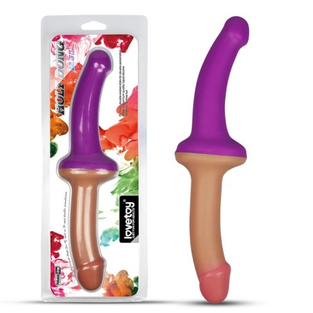 Double Dildo 125 Liquid Silicone Flesh and Purple