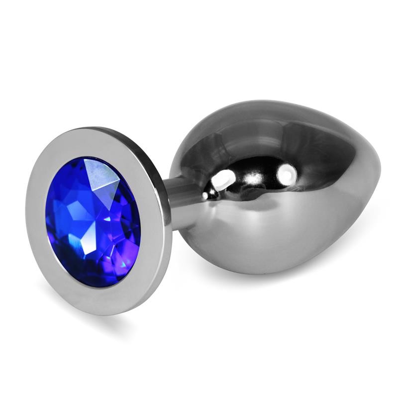 Metal Butt Plug RoseBud Classic with Darkblue Jewel Size L