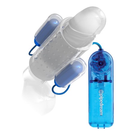 Dual Vibrating Penis Sleeve Blue and Clear