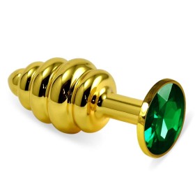 Spiral Butt Plug Rosebud with Green Jewel