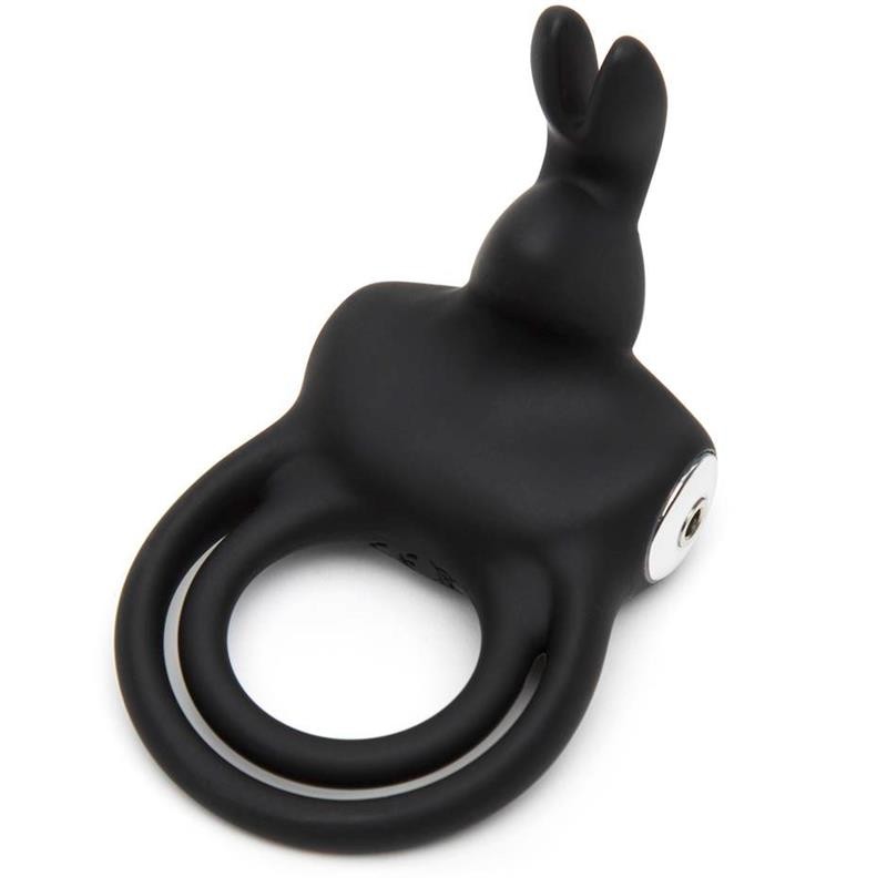 Cock Ring with Rabbit for Couples USB Black