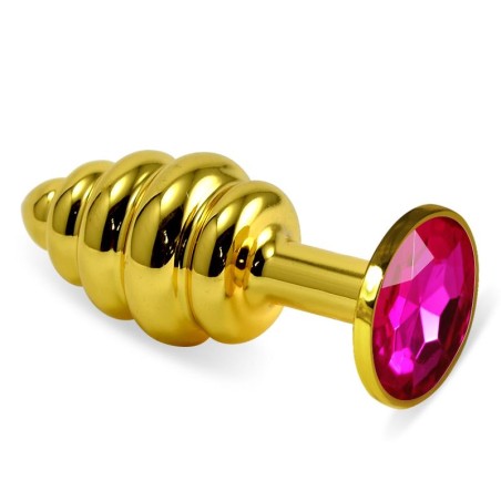 Spiral Butt Plug Rosebud with Fuchsia Jewel