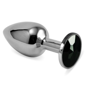 Butt Plug Silver Rosebud Classic with Black Jewel Size S