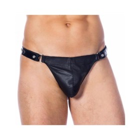 Leather G string Adjustable Black