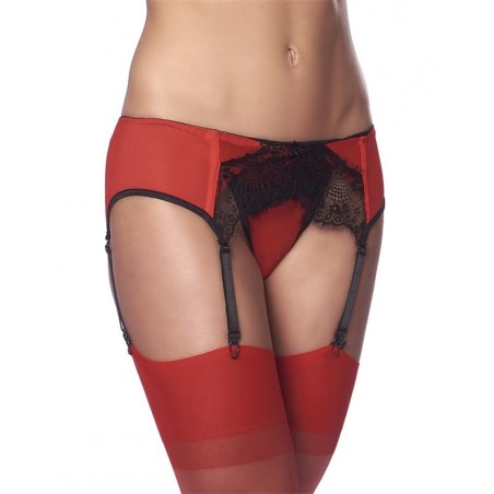 Garter Belt with Thong and Stockings Black and Red